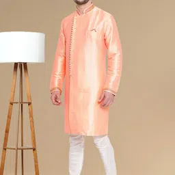 here&now x sanwara Sanwara Mandarin Collar Woven Design Thread Work Jacquard Straight Kurta image 4