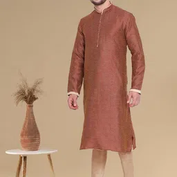 here&now x sanwara Sanwara Mandarin Collar Woven Design Thread Work Jacquard Straight Kurta image 3
