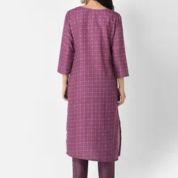 Span Round Neck Ethnic Motif Woven Design Cotton Kurta image 5