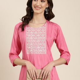 SHOWOFF Floral Yoke Design Cotton Straight Kurta-picture-43