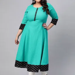 KALINI Plus Size Round Neck Gotta Patti Anarkali Cotton Kurta image 5