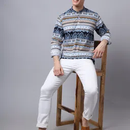 Majestic Man Ethnic Motifs Printed Band Collar Pure Cotton Kurta image 5