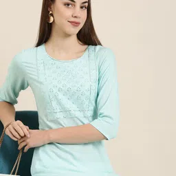 SHOWOFF Ethnic Motifs Embellished Kurta-image-52