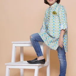 Aj DEZInES Boys Geometric Printed Mandarin Collar Cotton Kurta image 4