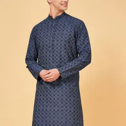 indus route by Pantaloons Men Geometric Thread Work Kurta image 3