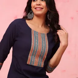 Anouk Ethnic Motifs Yoke Design Pure Cotton Straight Kurti image 3