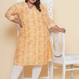 Kiaahvi by JOHN PRIDE Plus Size Floral Printed Cotton Straight Kurta image 4