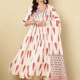 Mizaz Floral Printed Regular Pure Cotton Kurta with Trousers & Dupatta-image-11