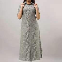 SVARCHI Shirt Collar Geometric Printed Cotton Kurta image 1