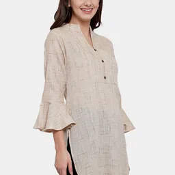 Enchanted Drapes Women Beige & Red Printed Straight Cotton Kurti image 3