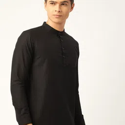 WHITE HEART Men Black Thread Work Kurta image 3