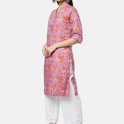 RANGMANCH BY PANTALOONS Women Pink & Orange Floral Printed Cotton Kurta image 4