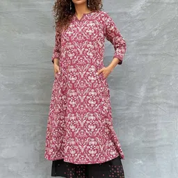 Chidiyaa Women Soil Nights Sigh Blockprinted Pure Cotton Anarkali Kurti-picture-8