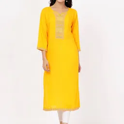 PK Fashions Women Yellow & Gold Ethnic Motifs Yoke Design Thread Work Kurta-picture-36