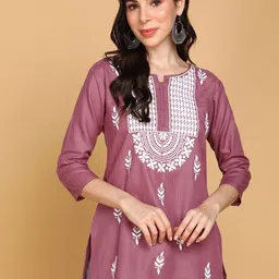 TOP N THREAD Ethnic Motifs Embroidered Round Neck Three-Quarter Sleeves Chikankari Kurti-picture-33
