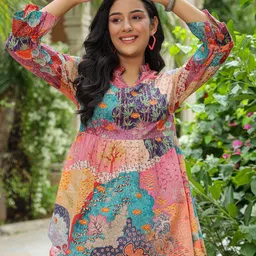 Rain & Rainbow Floral Printed Mandarin Collar Pure Cotton Kurti-picture-12