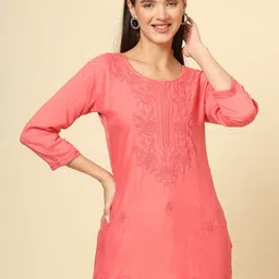 VAIRAGEE Floral Embroidered Thread Work Thread Work Kurti image 1