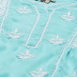 ADA Blue & White Ethnic Motifs Embroidered Chikankari Handloom Kurti With Slip image 5