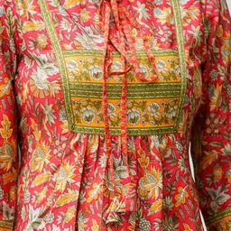 YASH GALLERY Floral Printed Tie-Up Neck A-Line Kurti image 4