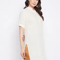 THE PAJAMA FACTORY Mandarin Collar Roll Up Sleeves Straight Kurti image 3