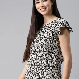 MALHAAR Black & White Floral Printed Kurti image 4