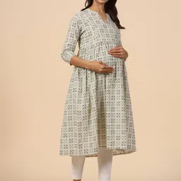 CRAFIQA Floral Printed Maternity Mandarin Collar Pure Cotton Anarkali Kurta image 2