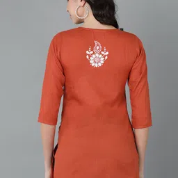 TOP N THREAD Ethnic Motifs Embroidered Round Neck Three-Quarter Sleeves Chikankari Kurti image 2