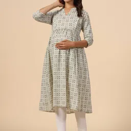 CRAFIQA Floral Printed Maternity Mandarin Collar Pure Cotton Anarkali Kurta image 3