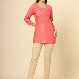 VAIRAGEE Floral Embroidered Thread Work Thread Work Kurti image 5