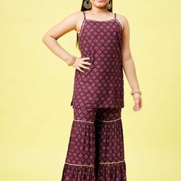 Stylo Bug Girls Ethnic Motifs Printed Pure Cotton Kurti with Sharara-picture-11