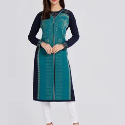 KEIKO Round Neck Paisley Woven Design Acrylic Kurta image 1