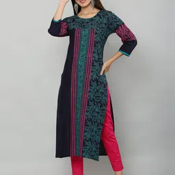DEGE Women Black & Green Ethnic Motifs Printed Kurta image 1