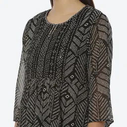 Biba Black & Grey Ethnic Motifs Printed Kurti image 2