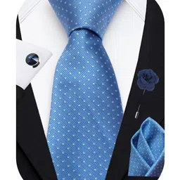 axlon Polka Dotted Tie For Men – Formal Ties Set With Pocket Square, Cufflink & Flower Pin With Gift Box For Mens, Silk Fabric Neckties Gift Sets For Men’s (P0) image 4