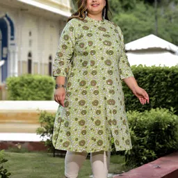 Lee Moda Plus Size Floral Printed Mandarin Collar Cotton A-Line Kurta image 5