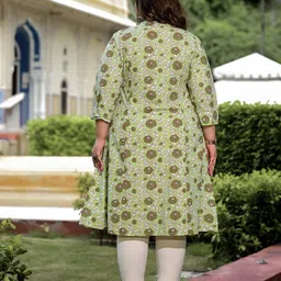 Lee Moda Plus Size Floral Printed Mandarin Collar Cotton A-Line Kurta image 4