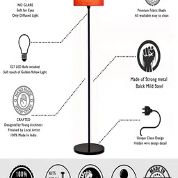 Crosscut Minimalist Red & Black Metal Cylinder Shaped Floor Lamp image 3