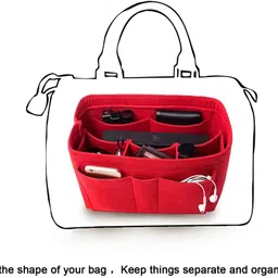 Advance Geotextiles Women Felt Purse Organizer Insert for Ladies Handbag, Tote, Hobo Bag Storage Purse Divider, Multiple Storage Compartment - Red(8.85x4.5x5.5) inch (Small) image 2