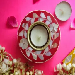Homearte Mother Of Pearl Red Round Tea Light Holder-image-100