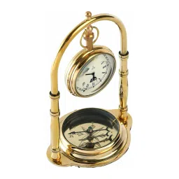 Decor Antique Vintage Shinny Brass Table Decorative Clock with Compass image 3