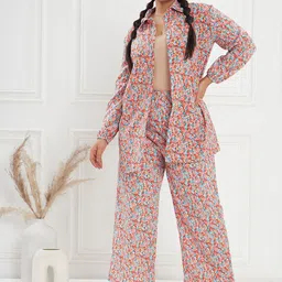 CURVE BY KASSUALLY Red & Blue Plus Size Printed Shirt and Trousers Co-Ords-image-79