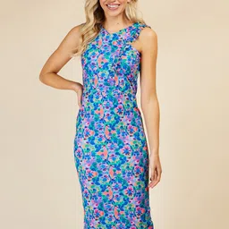 Little Mistress Printed Ruffled Sheath Midi Dress-picture-38