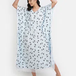 KOI SLEEPWEAR Women Blue Bow Print Kaftan Nightdress-image-18