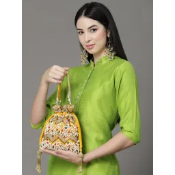 Anekaant Dangle Honey & Multi Embellished Velvet Potli image 1