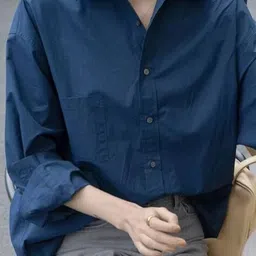 outzidr global Women Oversized Shirt with Patch Pocket image 2