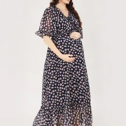 mom for sure by ketki dalal Floral Print V-Neck A-Line Dress image 2