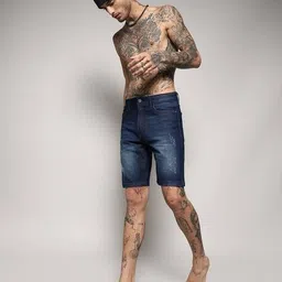 campus sutra Flat-Front Denim Shorts with 5 Pocket Styling image 2