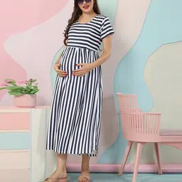 easy mom Women Stripes Fit and Flare Dress image 2