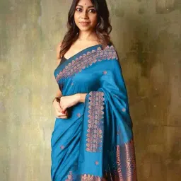 svaraa Women Banarasi Silk Saree with Contrast Border image 2