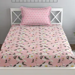 mafatlal 125 GSM Floral Print Single Bedsheet with Pillow Cover image 2
